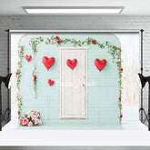 Aperturee - Aperturee Green White Wood Romantic Valentines Day Backdrop