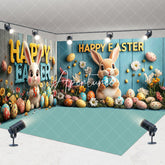 Aperturee - Aperturee Green Wood Wall Bunny Eggs Easter Room Set Backdrop