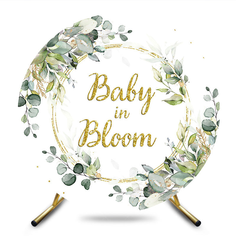 Aperturee - Aperturee Green Wreath Baby In Bloom Round Baby Shower Backdrop