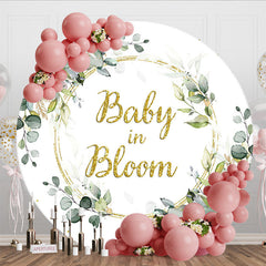 Aperturee - Aperturee Green Wreath Baby In Bloom Round Baby Shower Backdrop