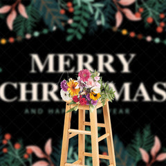 Aperturee - Aperturee Greenery Black Merry Christmas Happy New Year Backdrop