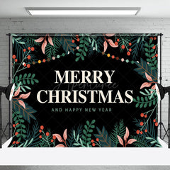 Aperturee - Aperturee Greenery Black Merry Christmas Happy New Year Backdrop