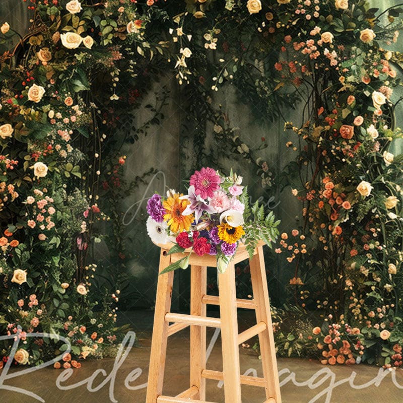 Aperturee - Aperturee Greenery Floral Arch Green Retro Wall Photo Backdrop