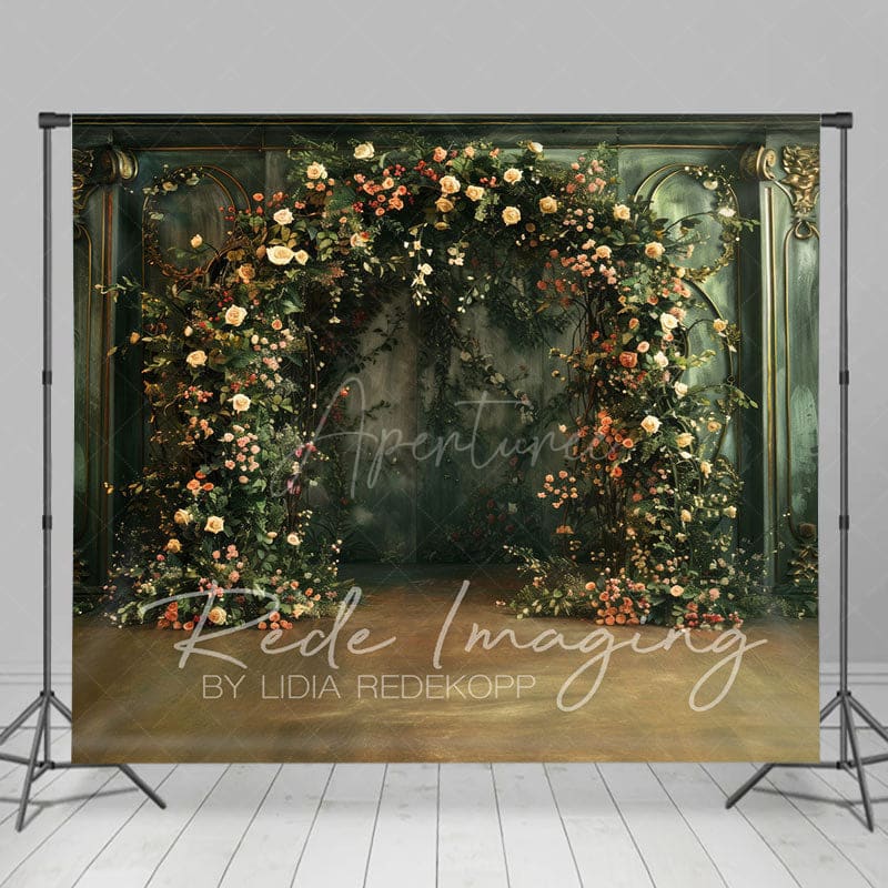 Aperturee - Aperturee Greenery Floral Arch Green Retro Wall Photo Backdrop