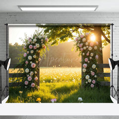 Aperturee - Aperturee Greenery Floral Arch Sunlight Summer Wedding Backdrop