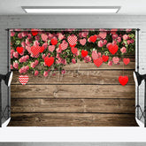 Aperturee - Aperturee Greenery Floral Hearts Wood Valentines Day Backdrop