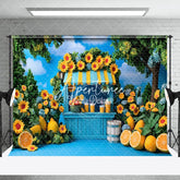 Aperturee - Aperturee Greenery Floral Lemonade Stand Summer Photo Backdrop