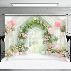 Aperturee - Aperturee Greenery Floral Warm White Hosue Balloons Backdrop