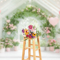 Aperturee - Aperturee Greenery Floral Warm White Hosue Balloons Backdrop
