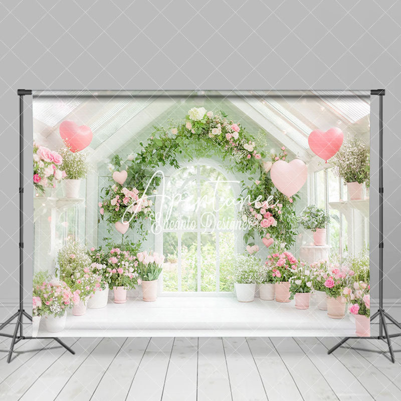Aperturee - Aperturee Greenery Floral Warm White Hosue Balloons Backdrop