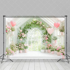 Aperturee - Aperturee Greenery Floral Warm White Hosue Balloons Backdrop