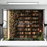 Aperturee - Aperturee Greenery Floral Wooden Bookshelf Spring Backdrop
