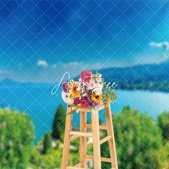 Aperturee - Aperturee Greenery Garden River Blue Sky Natural Scene Backdrop