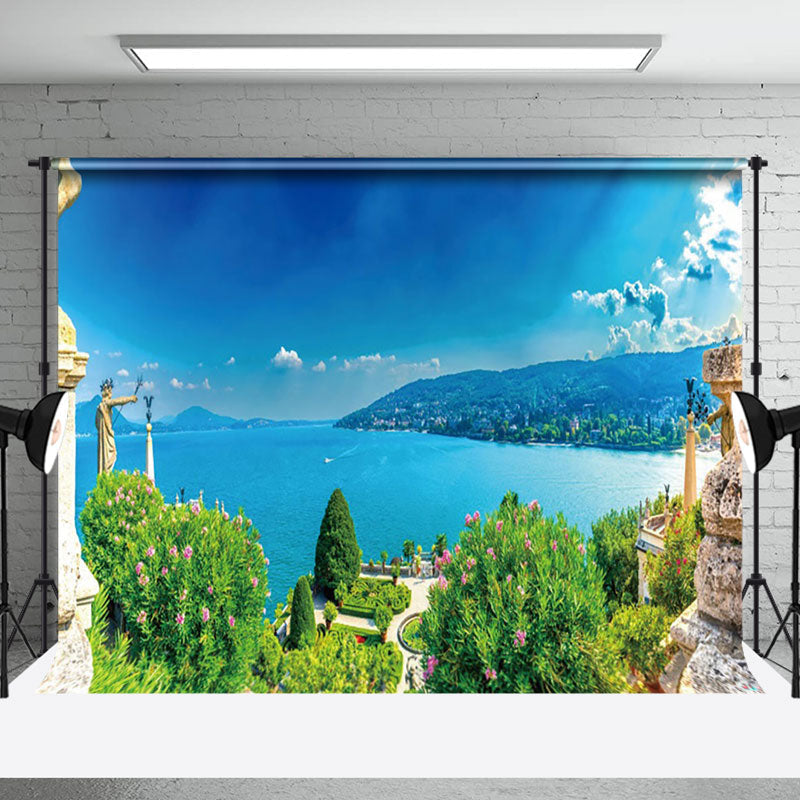 Aperturee - Aperturee Greenery Garden River Blue Sky Natural Scene Backdrop