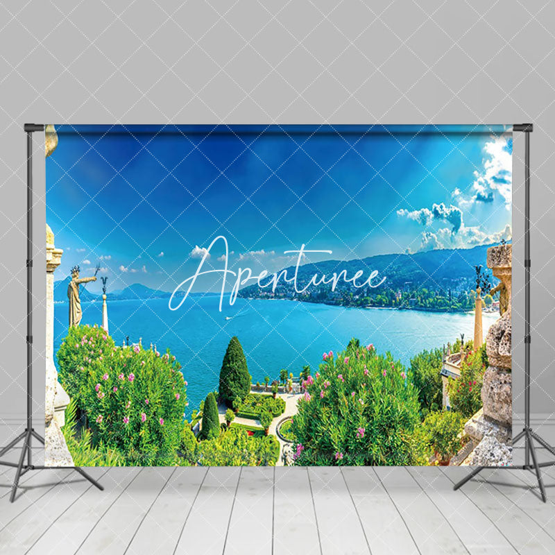 Aperturee - Aperturee Greenery Garden River Blue Sky Natural Scene Backdrop