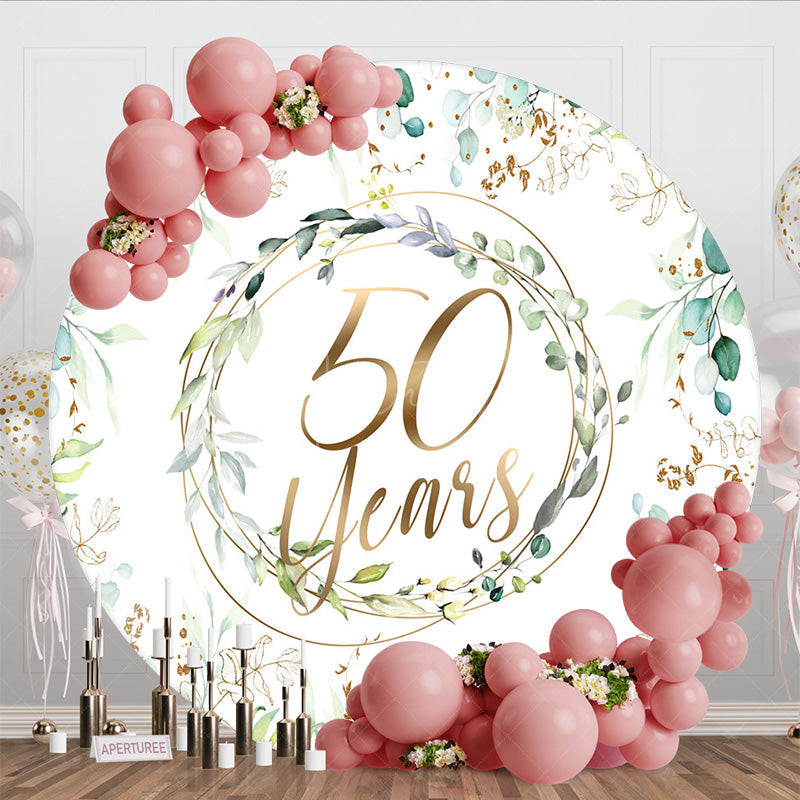 Aperturee - Aperturee Greenery Garland 50 Years Anniversary Round Backdrop