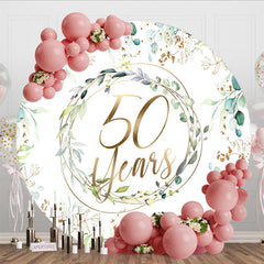 Aperturee - Aperturee Greenery Garland 50 Years Anniversary Round Backdrop