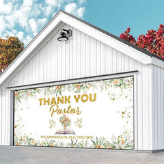 Aperturee - Aperturee Greenery Gold Thank You Pastor Garage Door Banner