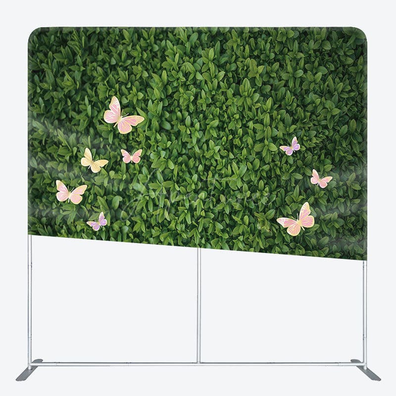 Aperturee - Aperturee Greenery Leaves Pink Butterfly Pillow Case Backdrop