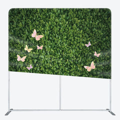 Aperturee - Aperturee Greenery Leaves Pink Butterfly Pillow Case Backdrop