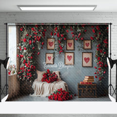 Aperturee - Aperturee Greenery Red Rose Retro Valentines Vibe Backdrop