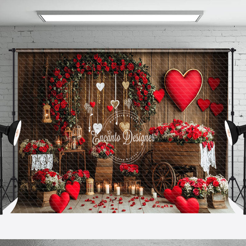 Aperturee - Aperturee Greenery Red Rose Romantic Valentines Day Backdrop