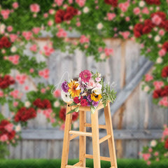 Aperturee - Aperturee Greenery Red Rose Wood Door Valentines Day Backdrop