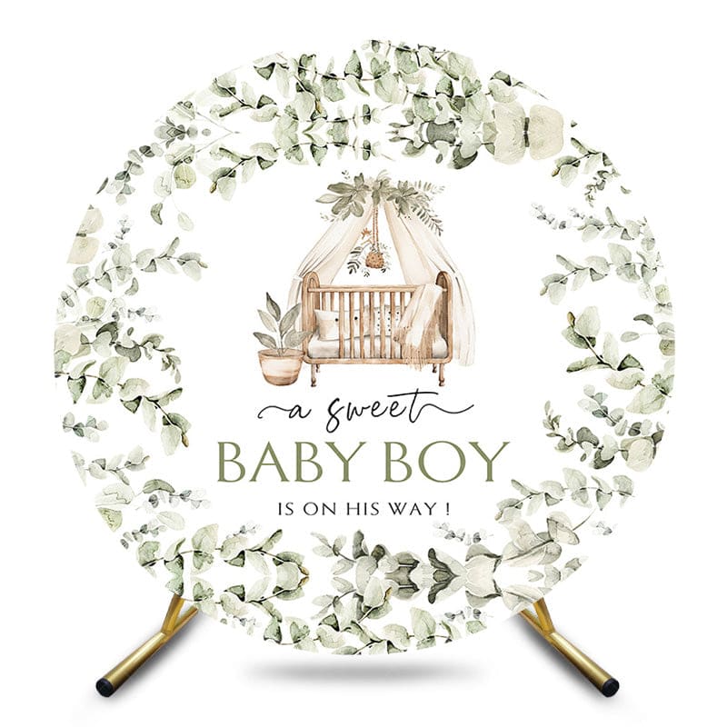Aperturee - Aperturee Greenery Sweet Baby Boy Is On His Way Round Backdrop