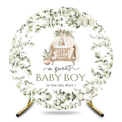 Aperturee - Aperturee Greenery Sweet Baby Boy Is On His Way Round Backdrop