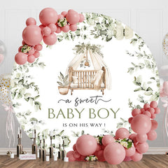 Aperturee - Aperturee Greenery Sweet Baby Boy Is On His Way Round Backdrop