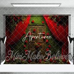 Aperturee - Aperturee Greenery Wall Red Curtain Red Rose Room Set Backdrop