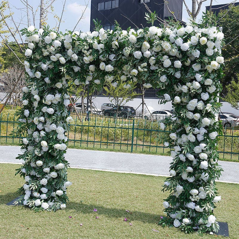 Aperturee - Aperturee Greenery White Rose Arch Flower Wall For Wedding
