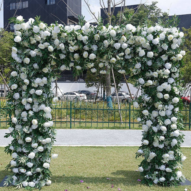 Aperturee - Aperturee Greenery White Rose Arch Flower Wall For Wedding