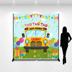 Aperturee - Aperturee Greenfield School Bus Custom Name Birthday Backdrop