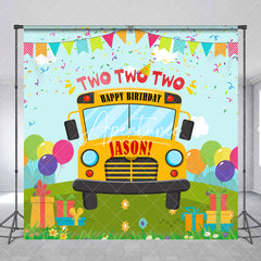 Aperturee - Aperturee Greenfield School Bus Custom Name Birthday Backdrop
