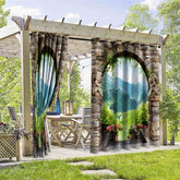 Aperturee - Aperturee Greeny Hills View Waterproof Printed Outdoor Curtains