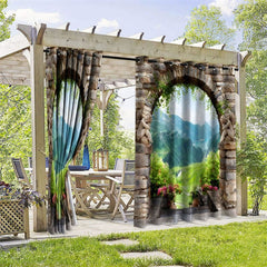 Aperturee - Aperturee Greeny Hills View Waterproof Printed Outdoor Curtains