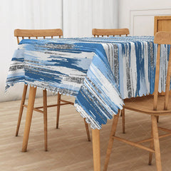 Aperturee - Aperturee Grey and Blue Glitter Rectangle Tablecloth for Elegant and Modern Sparkly Party and Holiday Decor