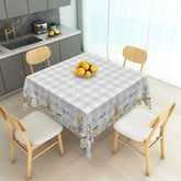 Aperturee - Aperturee Grey and White Buffalo Check Rectangle Tablecloth with Floral Bunny Border Charming Easter Spring Decor