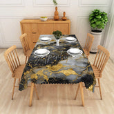 Aperturee - Aperturee Grey and White Geometric Marble Rectangle Tablecloth Gold Hexagon Line Art Table Cover Modern Decor