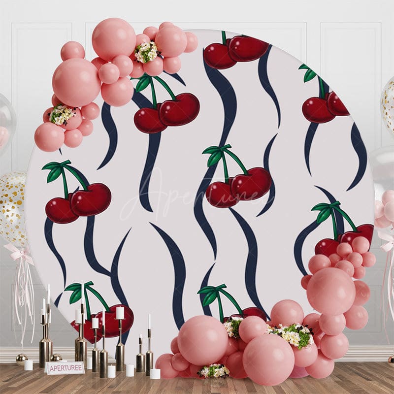 Aperturee - Aperturee Grey Black Lines Red Cherry Round Birthday Backdrop
