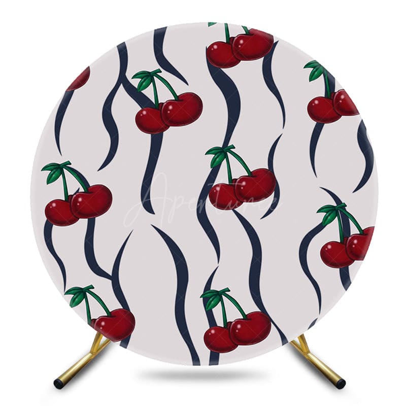 Aperturee - Aperturee Grey Black Lines Red Cherry Round Birthday Backdrop