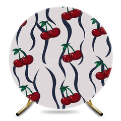 Aperturee - Aperturee Grey Black Lines Red Cherry Round Birthday Backdrop