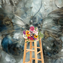Aperturee - Aperturee Grey Blue Artistic Abstract Butterfly Photo Backdrop