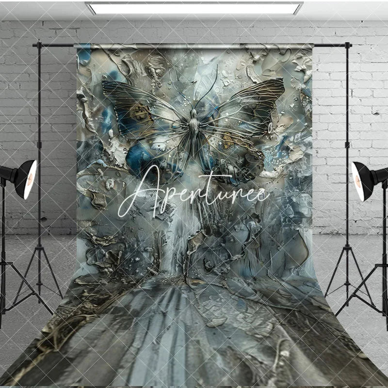Aperturee - Aperturee Grey Blue Artistic Abstract Butterfly Sweep Backdrop