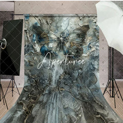 Aperturee - Aperturee Grey Blue Artistic Abstract Butterfly Sweep Backdrop