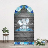 Aperturee - Aperturee Grey Blue Floral Elephant Arch Baby Shower Backdrop