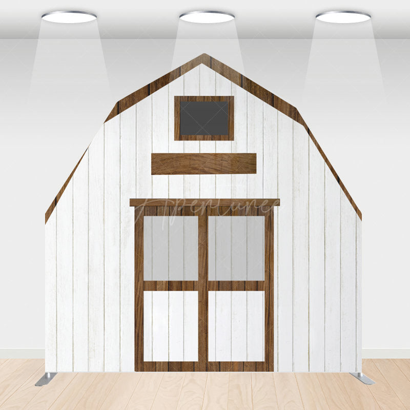 Aperturee - Aperturee Grey Brown Farm Barn Door Arch Birthday Backdrop