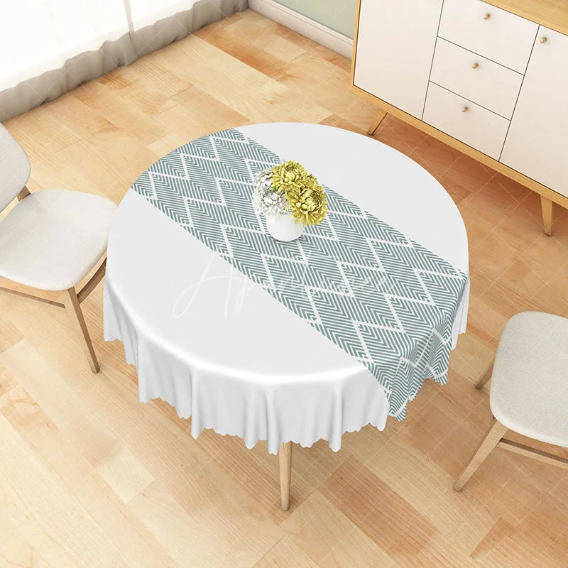 Aperturee - Aperturee Grey Chevron Stripe Runner Style Round Tablecloth Modern Geometric Pattern for Wedding and Home