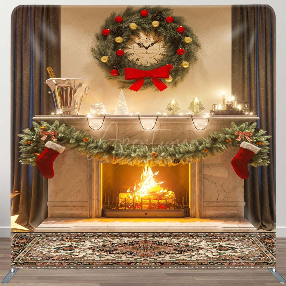 Aperturee - Aperturee Grey Curtain House Wreath Xmas Pillow Cover Backdrop